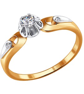 Кольцо с бриллиантом из двух видов золота 1010040