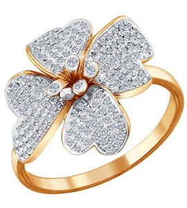 Красивое кольцо в форме цветка с бриллиантами 1010901