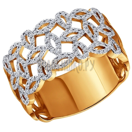 Широкое золотое кольцо c бриллиантами 1010983