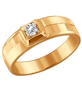 Кольцо из золота с алмазной гранью с бриллиантом 1011047