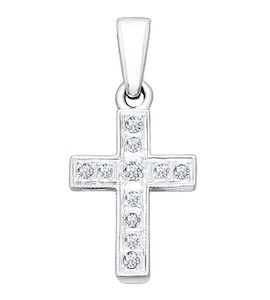 Крест из белого золота с бриллиантами 1120015