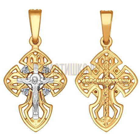 Крест из комбинированного золота с бриллиантами 1120022