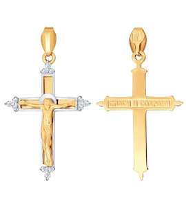 Крест из комбинированного золота с бриллиантами 1120034