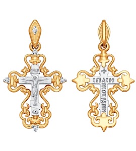Крест из комбинированного золота с бриллиантами 1120046