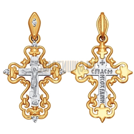 Крест из комбинированного золота с бриллиантами 1120046
