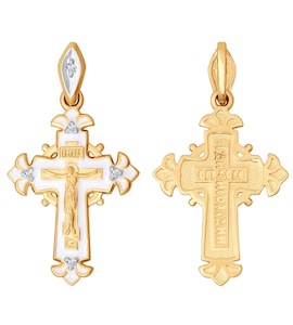 Крест из золота с эмалью с бриллиантами 1120048