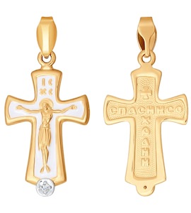 Крест из золота с эмалью с бриллиантом 1120049