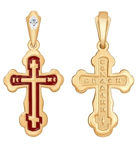 Крест из золота с эмалью с бриллиантом 1120053
