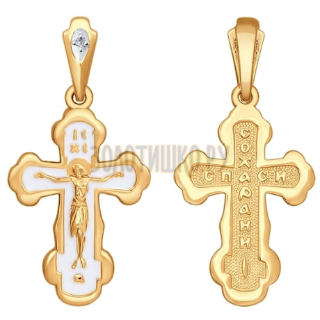 Крест из золота с эмалью с бриллиантом 1120054