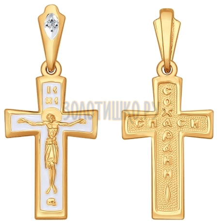 Крест из золота с эмалью с бриллиантом 1120056