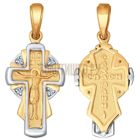 Крест из комбинированного золота с бриллиантами 1120062