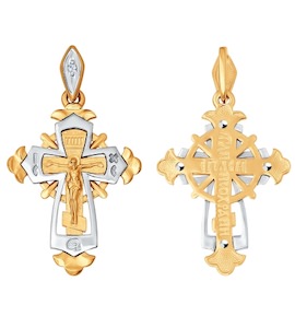 Крест из комбинированного золота с бриллиантом 1120065