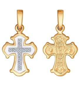 Крест из комбинированного золота с эмалью с бриллиантами 1120089