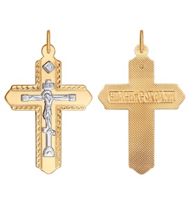Крест из комбинированного золота с алмазной гранью с бриллиантом 1120090