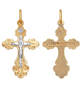 Крест из комбинированного золота с алмазной гранью с бриллиантом 1120091