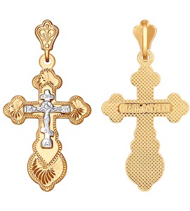 Крест из комбинированного золота с гравировкой 121147