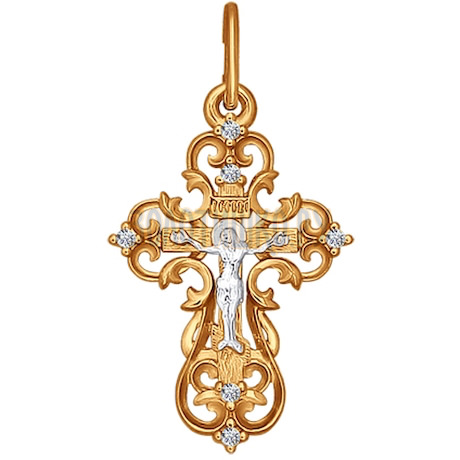 Ажурный золотой крест с фианитами 121297