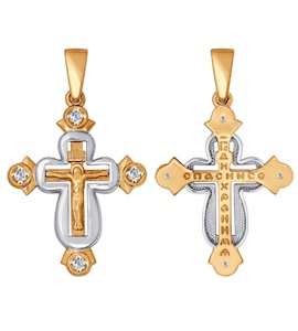Крест из комбинированного золота с фианитами 121334