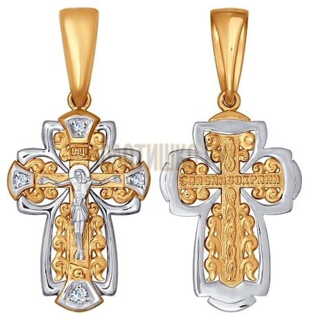 Крест из комбинированного золота с фианитами 121355
