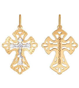 Крест из комбинированного золота с алмазной гранью 121383