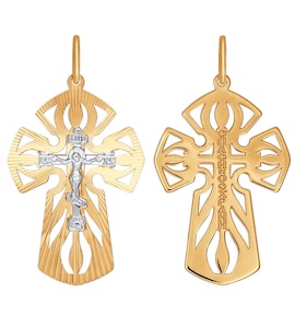 Крест из комбинированного золота с алмазной гранью 121385