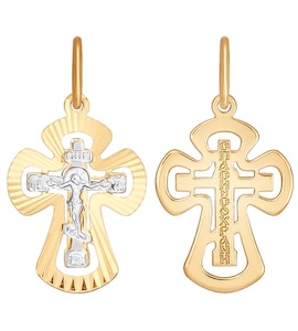 Крест из комбинированного золота с алмазной гранью 121390