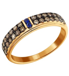 Золотое кольцо с индийскими бриллиантами и сапфирами 2010909