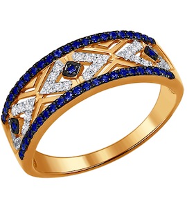 Кольцо из золота с бриллиантами и сапфирами 2010994