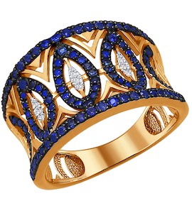 Кольцо из золота с бриллиантами и сапфирами 2011005