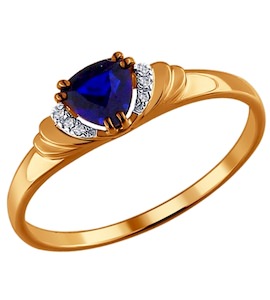 Кольцо из золота с бриллиантами и корундом сапфировым (синт.) 2011016