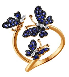 Кольцо с бабочками, украшенными бриллиантами и сапфирами 2011024