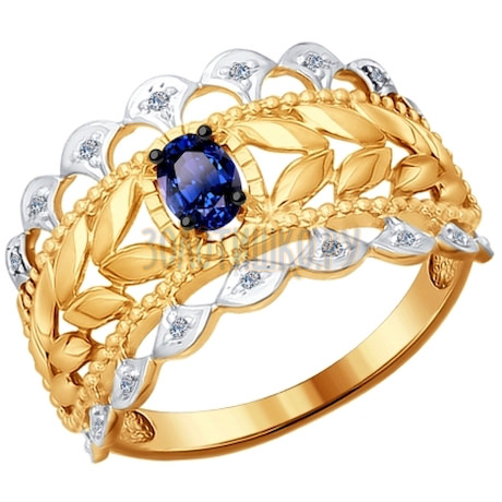 Кольцо из золота с бриллиантами и сапфиром 2011053