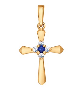 Крест из золота с бриллиантами и сапфиром 2120016