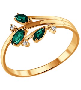 Кольцо из золота с бриллиантами и изумрудами 3010101