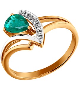 Кольцо из комбинированного золота с бриллиантами и изумрудом 3010127