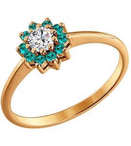 Кольцо из золота с бриллиантом и изумрудами 3010178