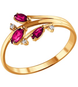 Кольцо из золота с бриллиантами и рубинами 4010110