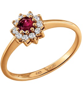 Кольцо из золота с бриллиантами и рубином 4010184