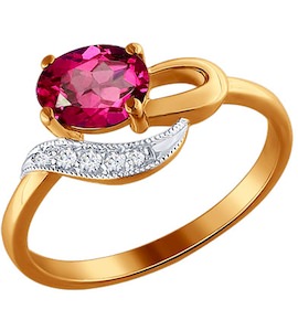 Кольцо цветы из золота c бриллиантами и овальным рубином 4010426