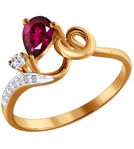 Кольцо из золота с бриллиантами и рубином 4010450