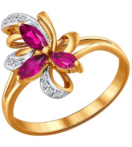 Кольцо с цветком из бриллиантов и рубинов 4010509