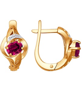 Женские золотые серьги украшенные бриллиантами и рубином 4020298