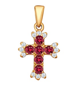 Крест из золота с бриллиантами и рубинами 4120004
