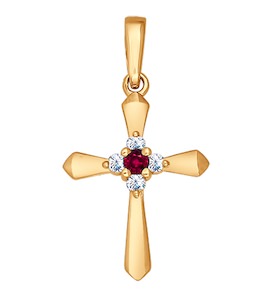 Крест из золота с бриллиантами и рубином 4120012