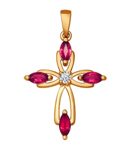Крест из золота с бриллиантом и рубинами 4120016