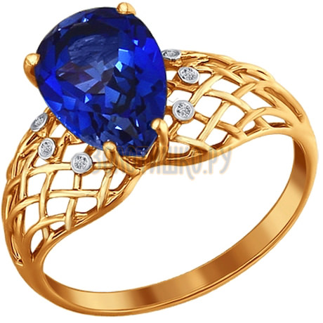 Кольцо из золота с бриллиантами и корундом сапфировым (синт.) 6012001