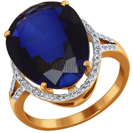 Кольцо из золота с бриллиантами и корундом сапфировым (синт.) 6012003