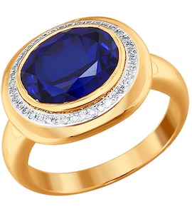Кольцо из золота с бриллиантами и корундом сапфировым (синт.) 6012013