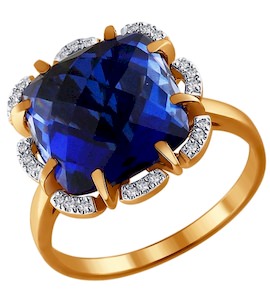 Кольцо из золота с бриллиантами и корундом сапфировым (синт.) 6012035