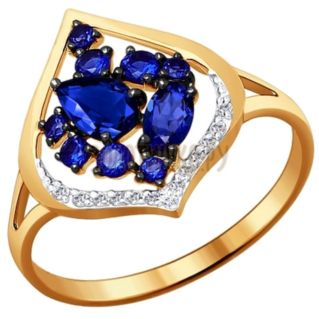 Кольцо из золота с бриллиантами и корундами сапфировыми (синт.) 6012043